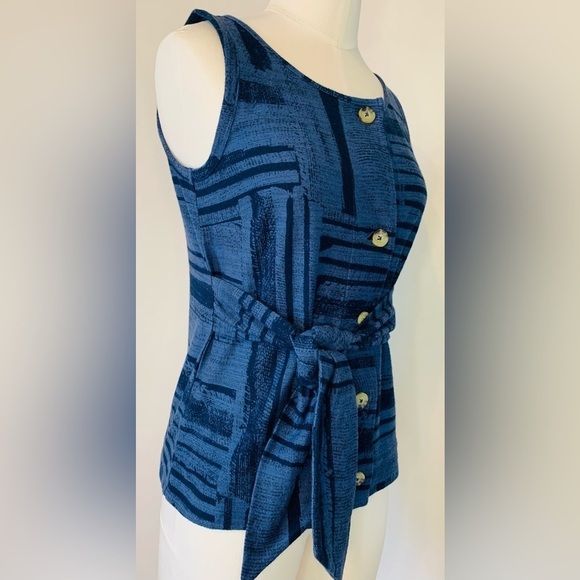 Lucky Brand Button Front Blue Belted Sleeveless Boho Hippie Blouse NWT SZ XS! - Picture 3 of 9